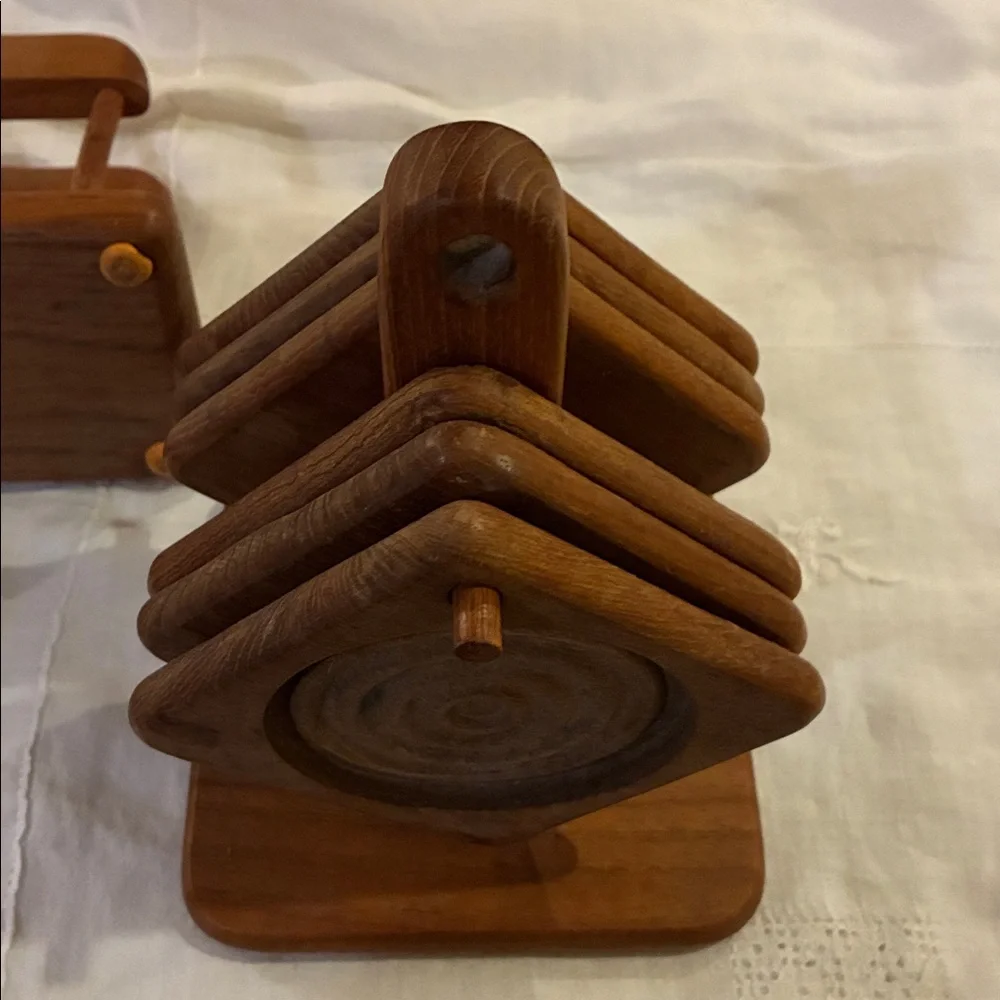 Goodwood Coasters Teakwood Set/6 W/ Organizer + Napkin Holder Set 3 Collectibles